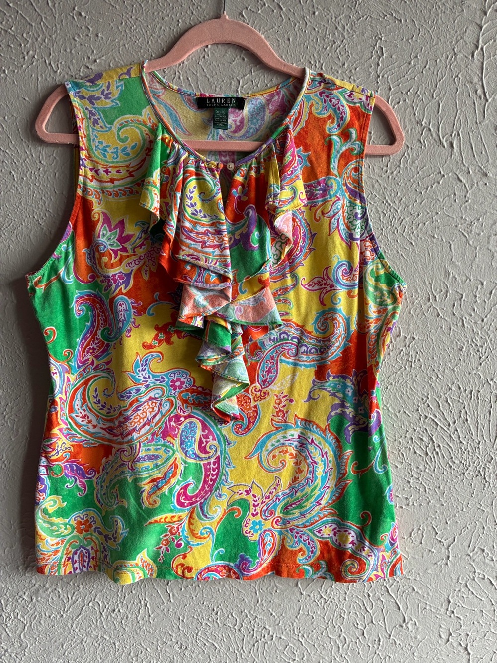 Lauren Ralph Lauren XL
Paisley Ruffle Sleeveless Blouse
Colorful Cotton Top